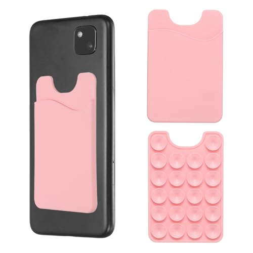uxcell 2 Pack Suction Phone Card Holder, Silicone Suction Cup Phone Grip Card Holder Mount with Card Slot for Cellphone, Pink - color: Pink