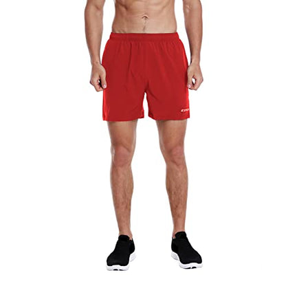 EZRUN Men's 5" Athletic Running Shorts Quick Dry with Liner Zip Pocket - color: Red, size: Small
