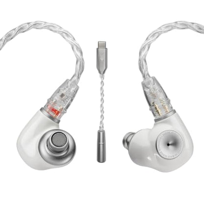 MEZE AUDIO ALBA | Wired Earbuds in-Ear Monitor Headphones for Audiophiles | USB-C Adapter Included | Smartphone Compatible | Noise Isolating | Ergonomic Metal Chassis - color: White