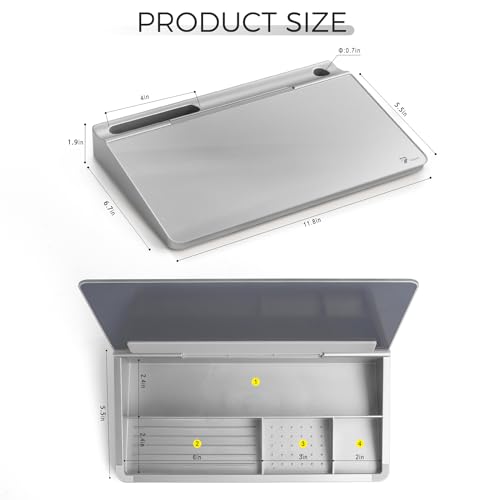 TOWON Glass Desktop Whiteboard with Storage 12x7 in, Metallic Silver - color: Metallic Silver