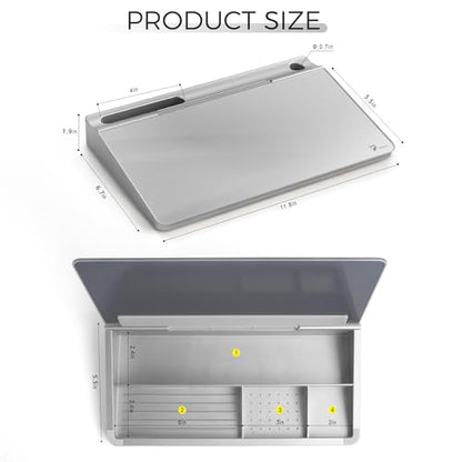 TOWON Glass Desktop Whiteboard with Storage 12x7 in, Metallic Silver - color: Metallic Silver