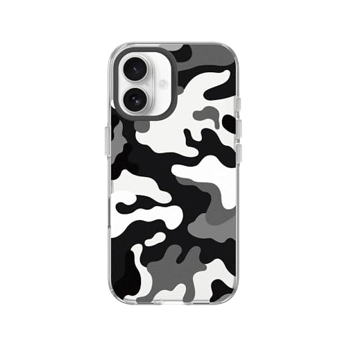 RhinoShield Clear Phone Case for iPhone 16 | Anti-Yellowing, Transparent, High Clarity, Shockproof, Military Grade Drop Protection - color: Telo Mimetico B&W Camo, size: iPhone 16 - Camera Button