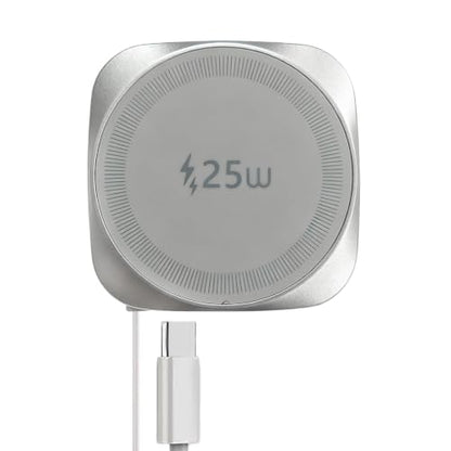 25W Magnetic Qi Fast Wireless Charging Pad, Slim Portable Wireless Charger with 0.7m Retractable USB-C Cable for iPhone, Samsung, Google Pixel, AirPods, 5 Colors（Silver） - color: Silver