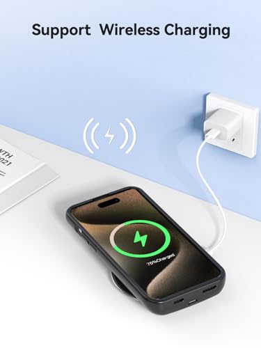 NEWDERY Battery Case for iPhone 15 Pro Max/iPhone 15 Plus, 10000mAh | Qi Wireless Charging, LED indicators, Extended Battery Pack, USB C Charger Case for iPhone 15 Pro Max/15 Plus