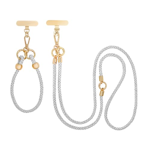 ABJFJE Crystal Phone Lanyard Crossbody & Wrist Strap Phone Strap Crossbody & Wrist Lanyard Anti Theft Phone Strap for Women - color: White 1