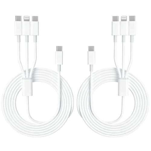 Multi USB Cable 6FT/2Pack 60W 3 in 1 USB C to 2*USB C and Lightning Port - color: White2