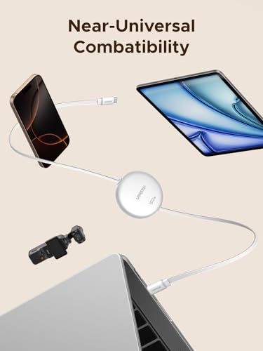 UGREEN 100W Retractable USB C Cable, Fast Charging, White, 3.3FT - color: White