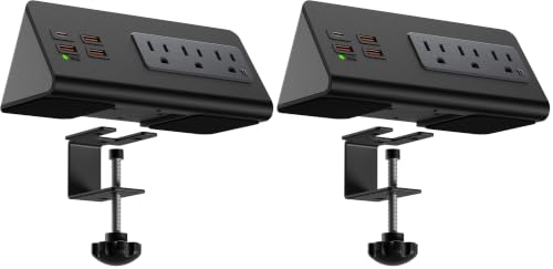 Upgraded,Desk Edge Clamp Mount Power Strips with USB Ports, PD20 W Fast Charging USB-C Port and 3 AC Outlets, Nightstand Charging Station,Office Tabletop Accessories,5.6 Ft Extension Cord (Pack of 2) - size: 2-Pack