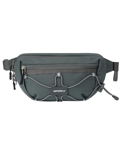 WATERFLY Small Fanny Pack RFID Blocking Travel Hiking Crossbody Waist Bag | Anti-theft design, Water resistant, Lockable zipper, Hidden rear pocket, Lightweight hip belt bag, EDC Running, Cycling, Gym - color: Gray