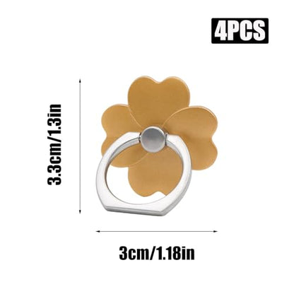 4 PCS Cell Phone Ring Holder, Flower Cell Phone Ring Stand 360 Rotate and 180°Angle Adjustable Metal Finger Rings Socket Kickstand for Smartphones(Four Leaf Clover)