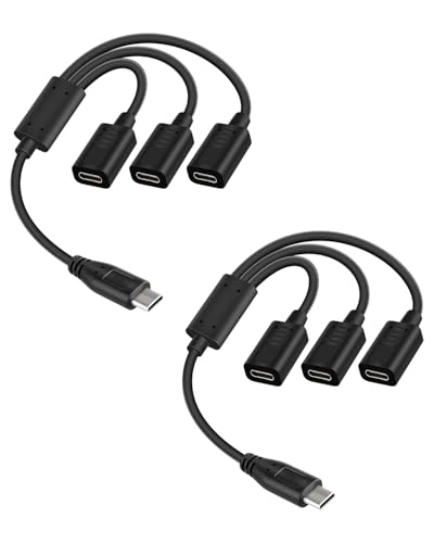 USB C Multi Charging Cable 30cm, 5V/3A USB C Splitter 1 in 3 Out, Type C Splitter Cable Male to 3 Female, Supports Data Sync & Charging for Phones, Tablets, Cameras, Power Banks (2Pack) - style: Type-C male to 3 Type-C female 30cm