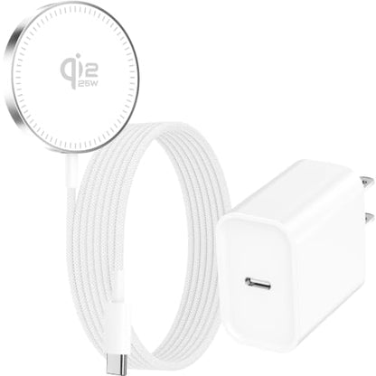 Apple MFi Certified Apple MagSafe Charger 25W 5FT Magnetic Wireless Charger - color: Milky White