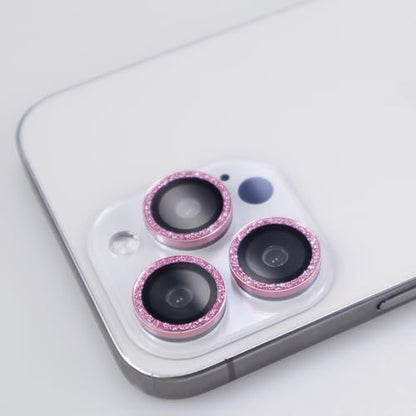 BONVAN for iPhone 15 Pro / 15 Pro Max / 14 Pro / 14 Pro Max Camera Lens Protector Bling Glitter Metal Crystal Tempered Glass Screen Accessories Lens Cover (Pink) - color: Pink