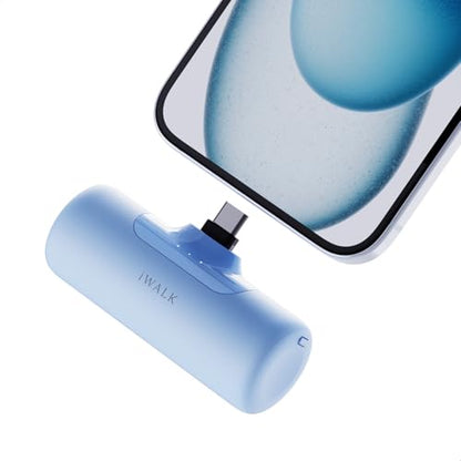 iWALK 4,500mAh USB-C Portable Charger, Power Bank with Built-in Connector, Phone Battery Pack, Compatible with iPhone 18/17/16/15 Series, Samsung Galaxy S24/S23/S22 and Android Phones, Blue - color: Blue