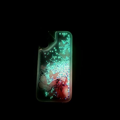 Compatible with iPhone 17 Pro Glitter Butterfly Case Glow in The Dark Women Girls Girly Bling Sparkle Flowing Quicksand Light up Soft TPU Bumper Luminous Clear Phone Cover, Purple - color: Pink, size: iPhone 17