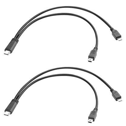QIANRENON USB C to Micro USB & Mini USB 1 in 2 Charging Short Cable, 5V 3A, 30cm/11.8in, 2Pcs