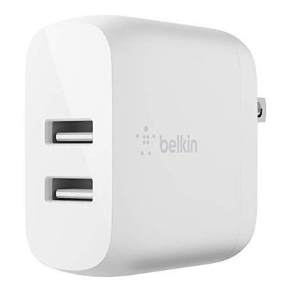 Belkin 24W Dual Port USB Wall Charger - Lightning Cable Included - iPhone Charger Fast Charging - USB Charger Block for Power Bank, iPhone 14, iPhone 13, iPhone 12, iPhone 11, iPad Pro, Samsung & more - size: 1.37 x 3.98 x 5.15 inches, style: Includes Lig