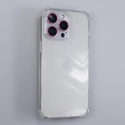 BONVAN for iPhone 15 Pro / 15 Pro Max / 14 Pro / 14 Pro Max Camera Lens Protector Bling Glitter Metal Crystal Tempered Glass Screen Accessories Lens Cover (Pink) - color: Pink
