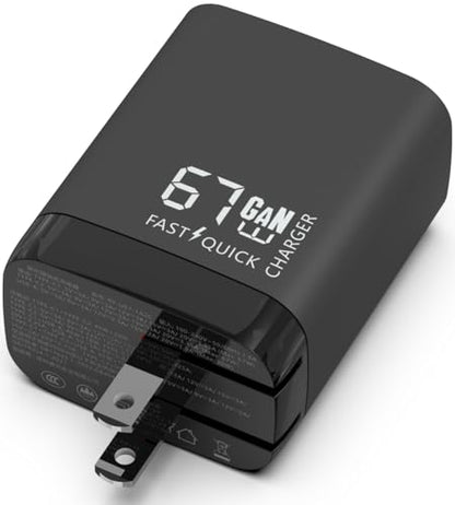 Fast 67W Dual USB-C Plus USB-A Charger - GaN Power Delivery - Fast Compact Power Adapter for Laptops, Smart Phones, Tablets and Thousands of Other Devices (Black, 67W) - color: Black, size: 67W