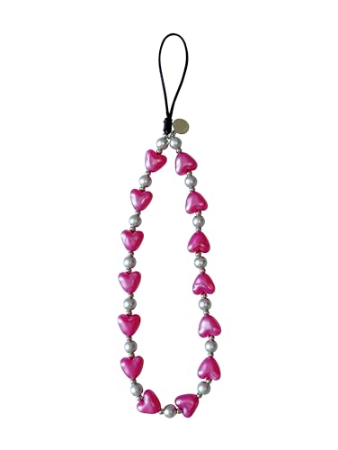 Drawwind Phone Charm Beaded Wristlet Strap Universal Cell Phone Lanyard Cute Bracelet Wrist Strap Beaded Chain String Handmade Accessories for Case Camera Bags (Hot Pink Hearts) - color: Hot Pink Hearts