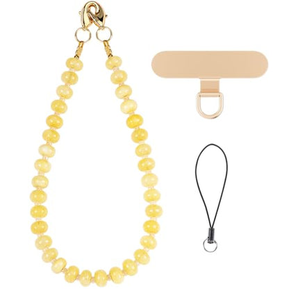 CH.yishi Beaded Phone Charm Wrist Strap with Tether Tab,Camera Lanyard - color: Yellow Lemon Quartz