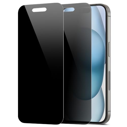 2 Pack Privacy Screen Protector for iPhone 15 [27° Anti-Spy] Ultra Thin 9H Dual-Glass Coated PET Hybrid Film [Unbreakable] Scratch Resistant, Easy Install with Alignment Jig - size: iPhone 15