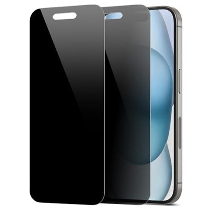 2 Pack Privacy Screen Protector for iPhone 15 [27° Anti-Spy] Ultra Thin 9H Dual-Glass Coated PET Hybrid Film [Unbreakable] Scratch Resistant, Easy Install with Alignment Jig - size: iPhone 15