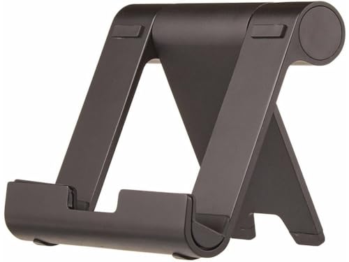 Amazon Basics Multi-Angle Portable Foldable Stand for iPad Tablet, E-reader and Phone, Sturdy Hands-Free Viewing, Black - color: Black