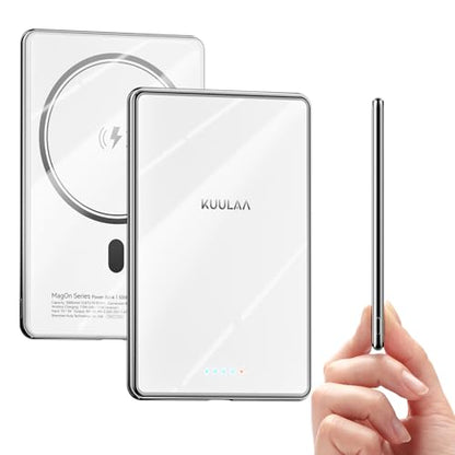 Kuulaa Power Bank Ultra Slim, 0.28 in MagSafe PowerBank 5000 mAh, PD20W Small Power Bank, Magnetic Wireless External Mobile Phone Batteries for iPhone 16 Pro/15/14/13/12 Series (White) - color: White
