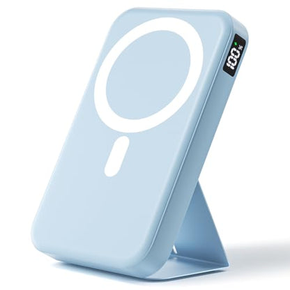 Magnetic Portable Charger, 10000mAh Wireless Power Bank with 20W USB-C Fast Charging, Foldable Stand & LED Display Magnetic Battery Pack, Compatible with iPhone 17/16/15/14, Sky Blue - color: Sky Blue