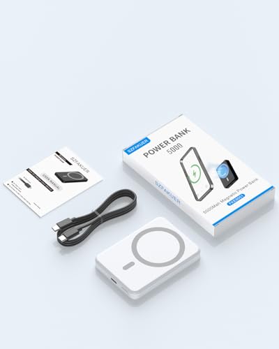 5000mAh Magnetic Portable Charger, Ultra Slim Magnetic Power Bank with USB-C Cable Compatible with iPhone 17/16/15/14/13/12 Series - color: White
