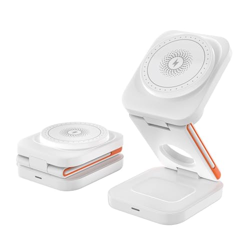 Upgrated 3 in 1 Wireless Charging Station Foldable Fast Wireless Charger Magnetic Charging Stand for iPhone 16 15 14 13 12 Pro Max for Apple Watch 9 8 7 6 5 4 3 2 for AirPods 3 2 Pro (White) - color: White