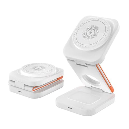 Upgrated 3 in 1 Wireless Charging Station Foldable Fast Wireless Charger Magnetic Charging Stand for iPhone 16 15 14 13 12 Pro Max for Apple Watch 9 8 7 6 5 4 3 2 for AirPods 3 2 Pro (White) - color: White