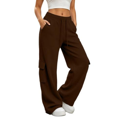 Cargo Sweatpants For Women Baggy Drawstring Waist Hiking Pants Lightweight Y2k Stretch Athletic Joggers With Pockets - color: Coffee, size: X-Large