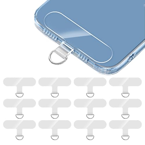 12 PCS Phone Tether Tabs, T-Shaped Universal Phone Lanyard Tabs, Clear Tether Tab for Cell Phones, PVC Transparent Lanyard Patches Compatible with iPhone Case Smartphone Cases, Non Adhesive