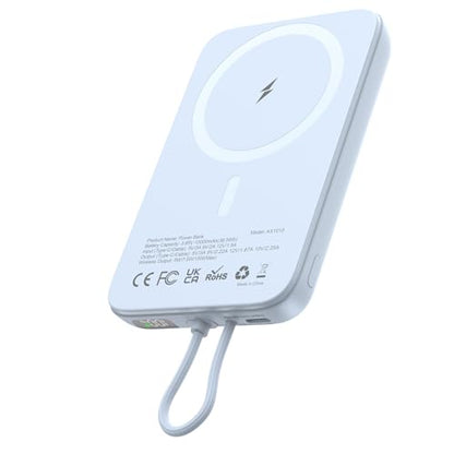 AsperX Magnetic Power Bank, 10,000mAh Wireless Portable Power Bank, 22.5W USB-C Power Delivery Portable Charger Compatible for iPhone 16/15/14/13/12 Series, Blue