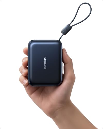 Baseus PicoGo AC22 Mini Power Bank, 20000mAh 45W PD Portable Charger Built-in USB-C Cable, Travel Essential Compact Battery Pack, Fast Charging for iPhone Duo/18/17/16/15 Samsung S26/S25 Pixel 11 iPad - color: Midnight Black