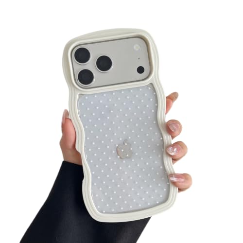 ZTOFERA for iPhone 17 Pro Max Case,Cute Polka Dot Aesthetic Phone Case with Curly Wavy Frame,Clear Slim Shockproof Soft TPU and Hard PC Protective Phone Cover for Women Girls-White Dot - color: White Dot, size: iPhone 17 Pro Max 6.9"