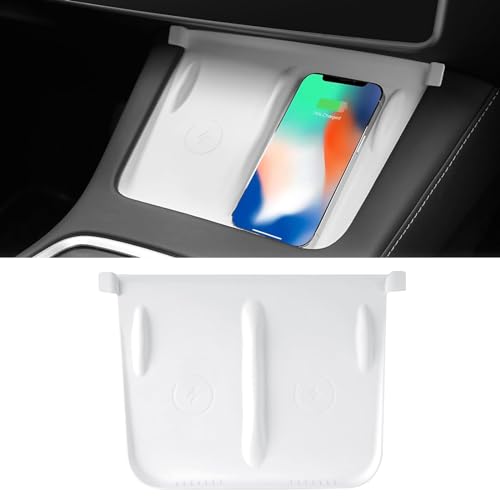 Center Console Wireless Charging Mat Compatible with Tesla Model Y 3 2024 2023 2022 2021Accessories Interior Pad Non-Slip Mat Upgrade Protection Trim Pads Dashboard Decoration Cover Gen 2 (White)
