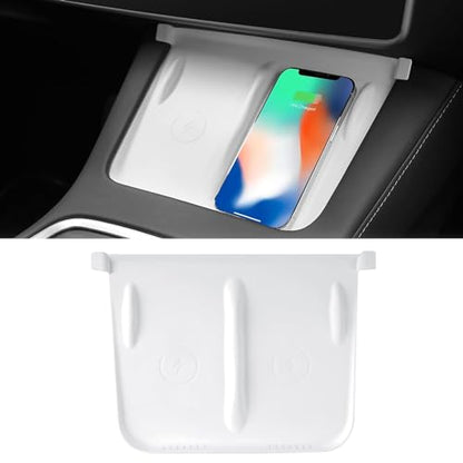 Center Console Wireless Charging Mat Compatible with Tesla Model Y 3 2024 2023 2022 2021Accessories Interior Pad Non-Slip Mat Upgrade Protection Trim Pads Dashboard Decoration Cover Gen 2 (White)