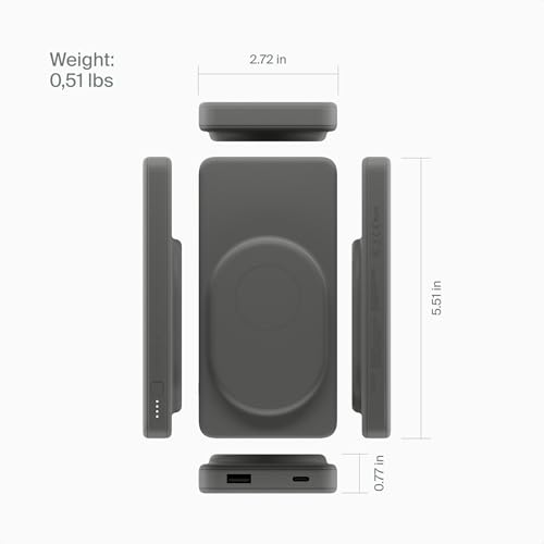 Clemm Magnetic Wireless Power Bank 10000mAh, MagSafe Compatible Portable Charger for iPhone, Samsung & iPad, USB-C & USB-A, Quick Charge & Power Delivery, Up to 3 Charges, Graphite - color: Graphite