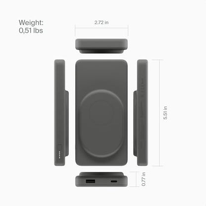 Clemm Magnetic Wireless Power Bank 10000mAh, MagSafe Compatible Portable Charger for iPhone, Samsung & iPad, USB-C & USB-A, Quick Charge & Power Delivery, Up to 3 Charges, Graphite - color: Graphite