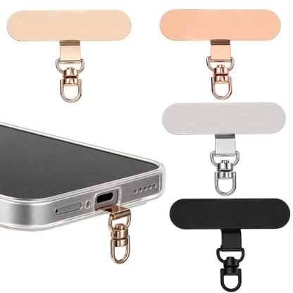 QfwdfcTrenz 4 Pack 360° Rotating Stainless Steel Phone Tether Tab, Cellphone Charm Wrist Strap Hook Holder, Stainless Steel Phone Clip for Straps, No-Adhesive Case Insert, 4 Colors