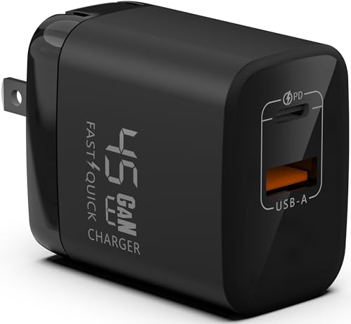 Fast 45W Dual USB-C Plus USB-A Charger - GaN Power Delivery - Fast Compact Power Adapter for Laptops, Smart Phones, Tablets and Thousands of Other Devices (Black, 45W) - color: Black, size: 45W
