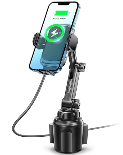 [Upgraded] TOPGO Cup Phone Mount Wireless Charger,Universal Cell Phone Holder Car Charger Wireless-Charger-Cup-Phone-Holder Fast Charging for iPhone16/16 Pro/16 Pro Max, Samsung Galaxy - Black