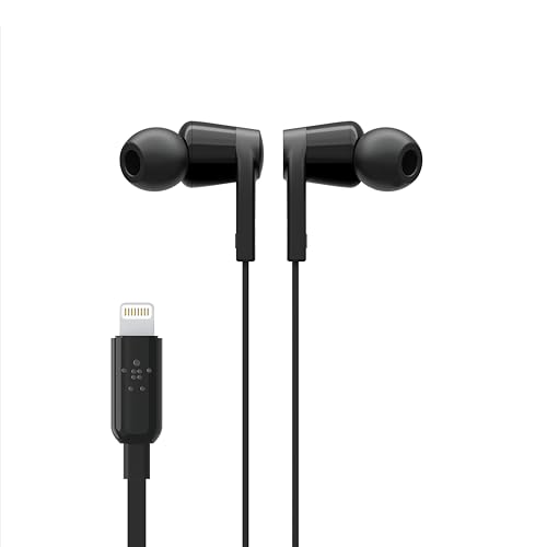 Belkin Wired Earbuds with Lightning Connector, Built-in Mic - color: Black, size: One Size, style: LTG