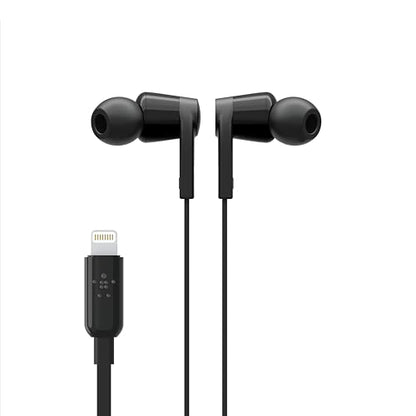 Belkin Wired Earbuds with Lightning Connector, Built-in Mic - color: Black, size: One Size, style: LTG