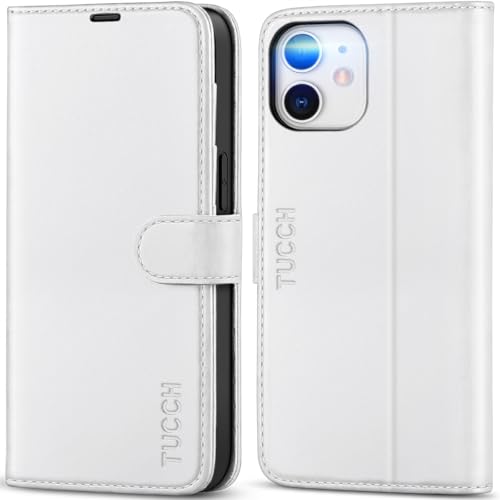 TUCCH Wallet Case for iPhone 12 Pro/iPhone 12 (6.1"), 3 Card Slots, White | RFID Blocking, Viewing Stand, Shockproof TPU Shell, PU Leather, Magnetic Closure, Protective Folio Flip Cover - color: White