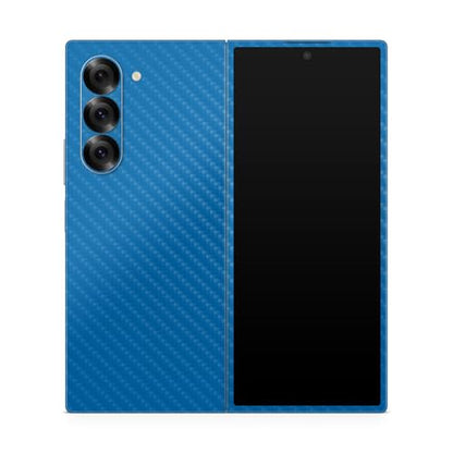 Carbon Fiber Phone Skin Compatible with Samsung Galaxy Z Fold 6 - Solid Blue - Premium 3M Vinyl Protective Wrap Decal Cover - Easy to Apply | Crafted in The USA by MightySkins - color: Solid Blue, style: Carbon Fiber Textured Finish