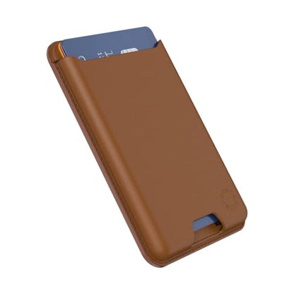PopSockets Softgoods Phone Wallet and Adapter Ring for MagSafe, Phone Card Holder, Wireless Charging Compatible, Wallet Compatible with MagSafe® - Cognac - color: Cognac, style: Without Grip